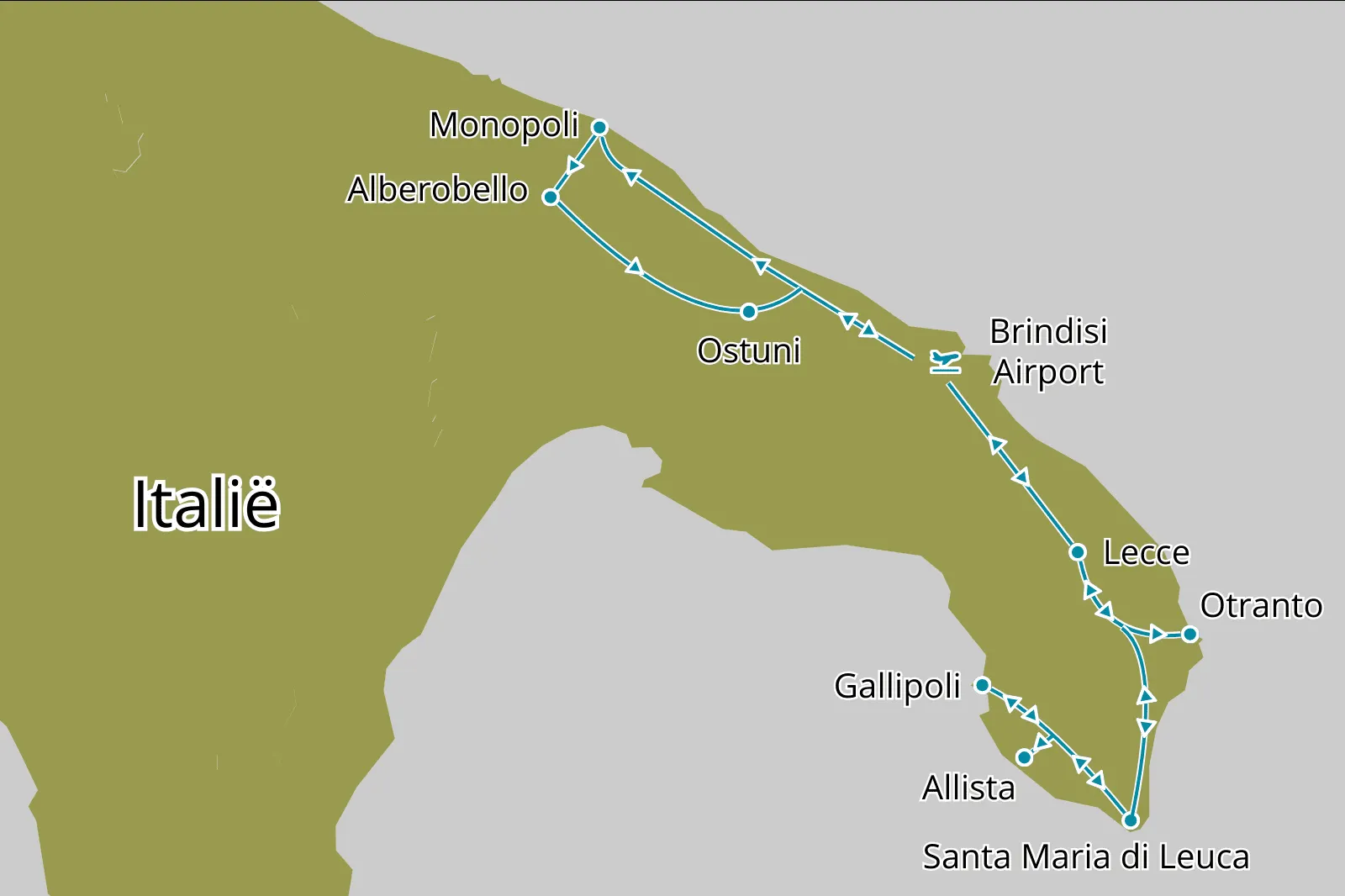 Fly-drive Het mooiste van Puglia 15 dagen - Route
