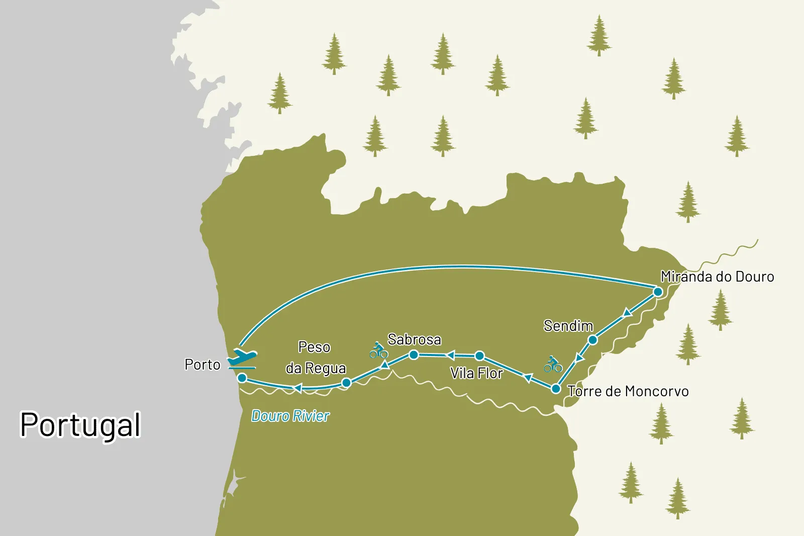 Portugal fietsen - kaart douro valley