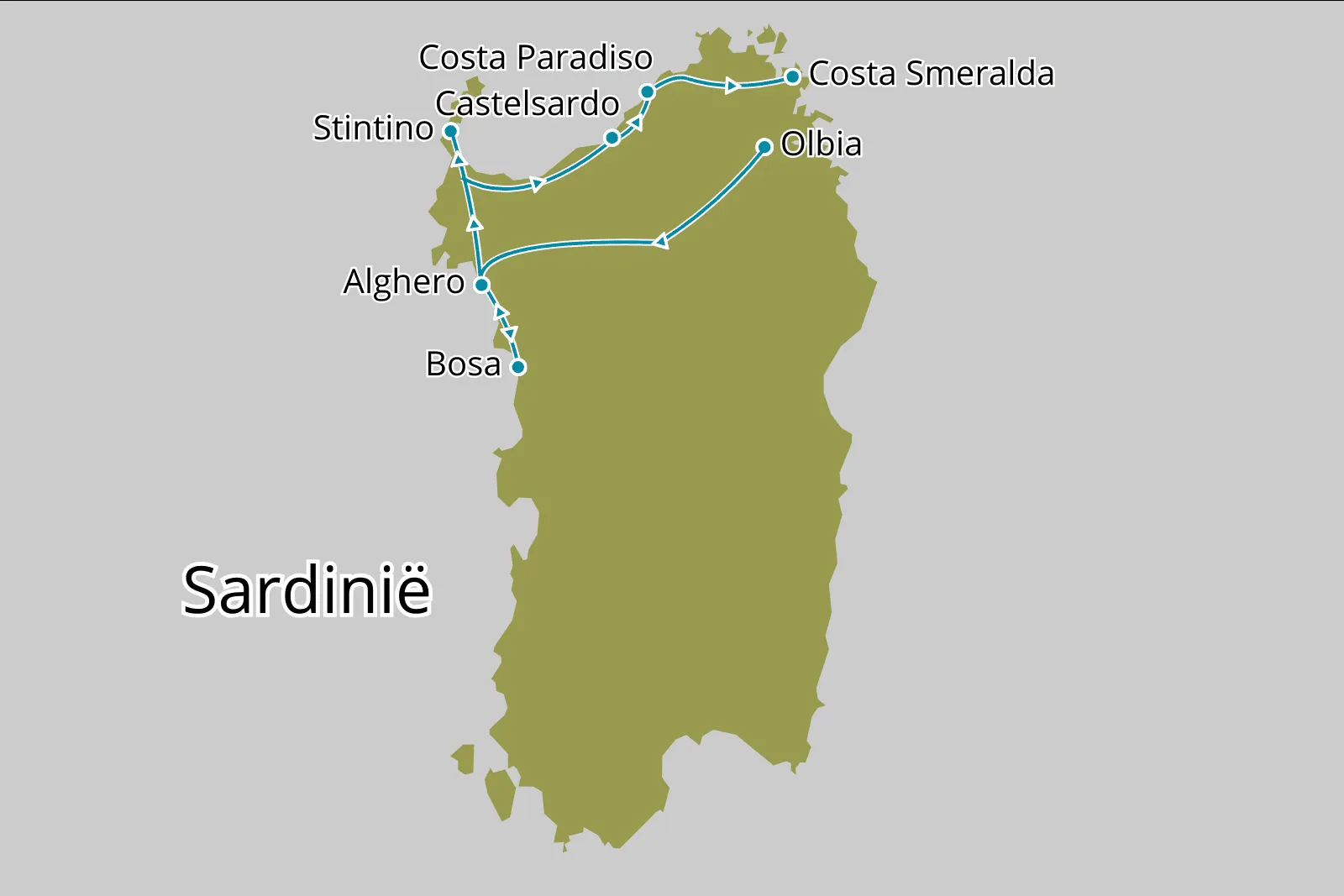 Fly-drive Noord Sardinië in style 9 dagen - Route