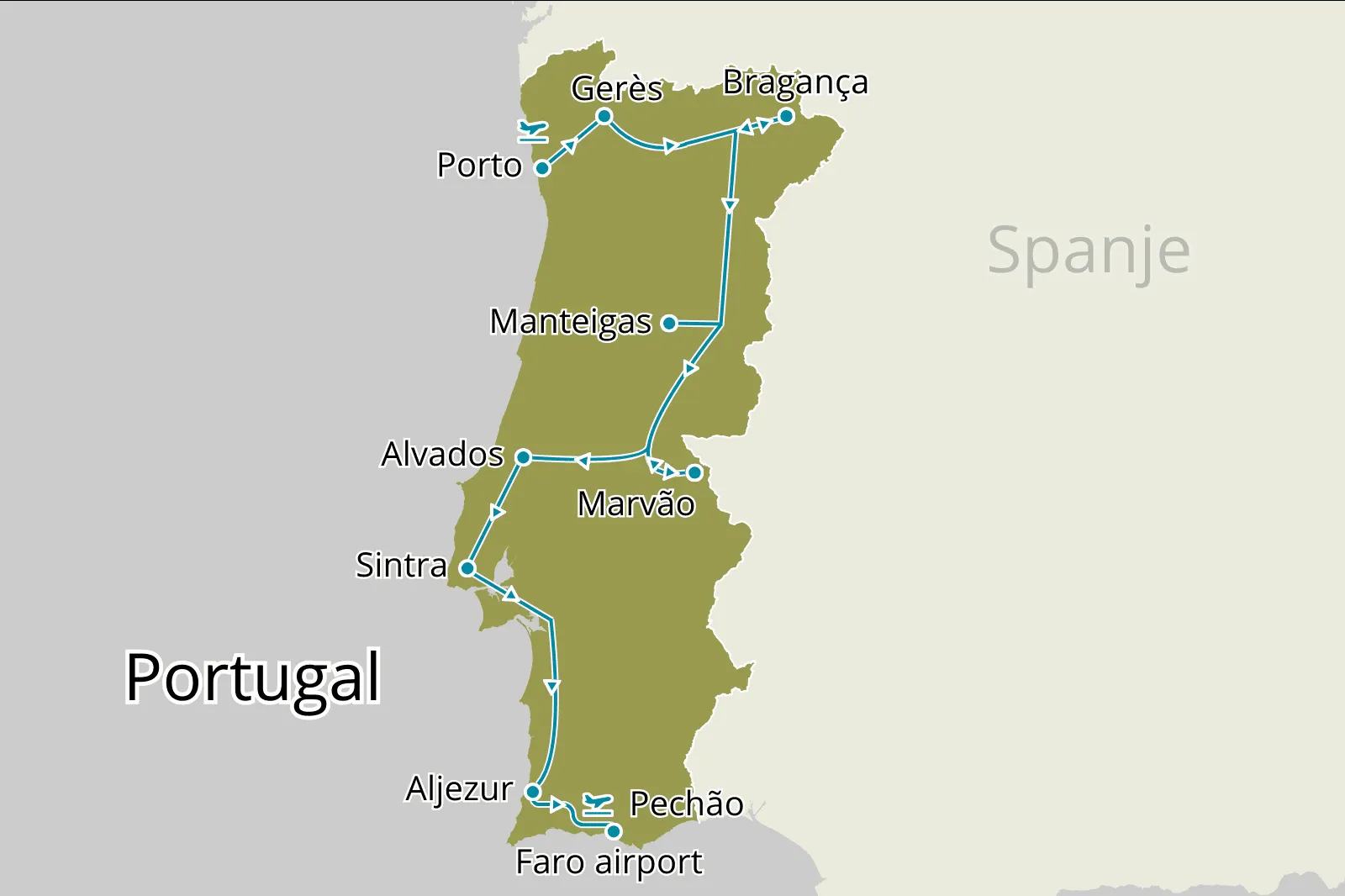 Fly-drive Langs de natuurparken van Portugal - Route