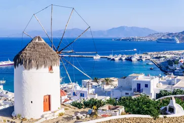De bekende windmolen op Mykonos