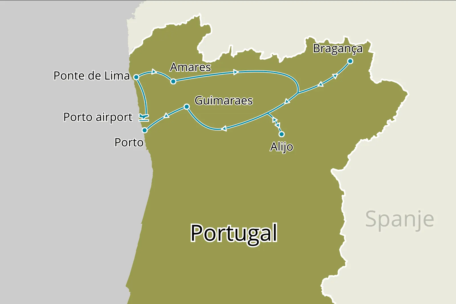 Fly-drive Noord Portugal (pousadas) 8 dagen - Route