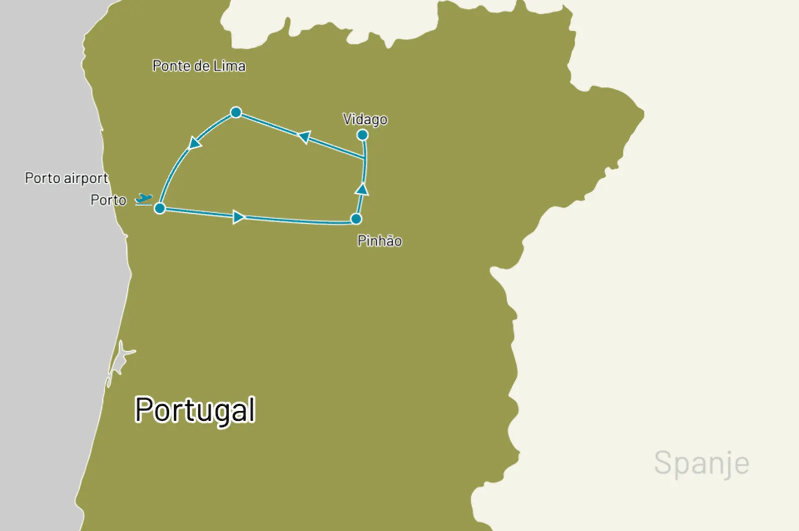 Fly-drive Porto, Minho & Douro deluxe (hotels) 9 dagen - Route
