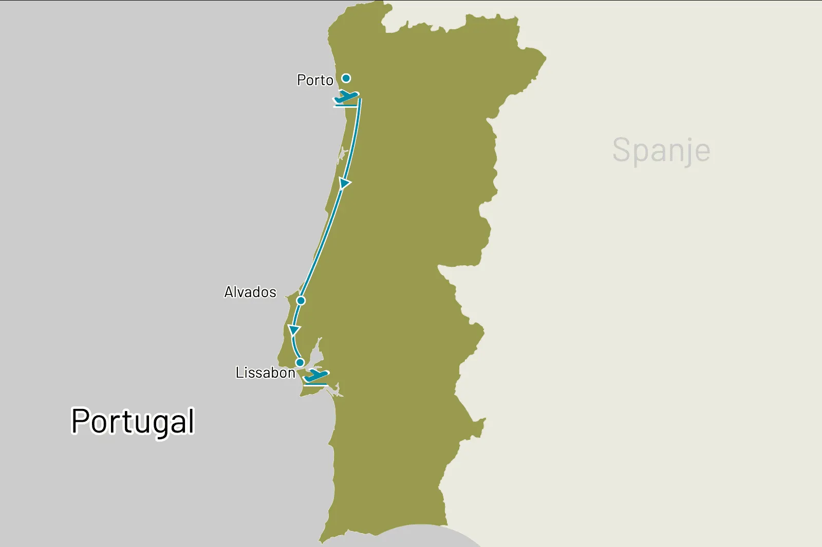 Fly-drive Lissabon & Porto combi - Route