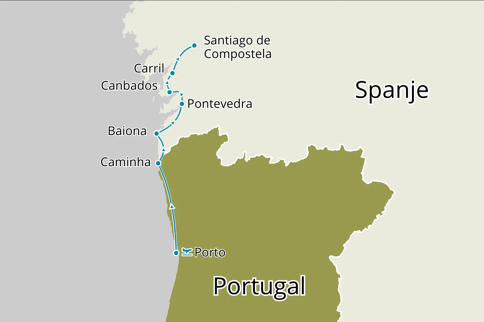 Luxe privé fietsreis Zeezicht en Paradores op weg naar Santiago de Compostela - Route