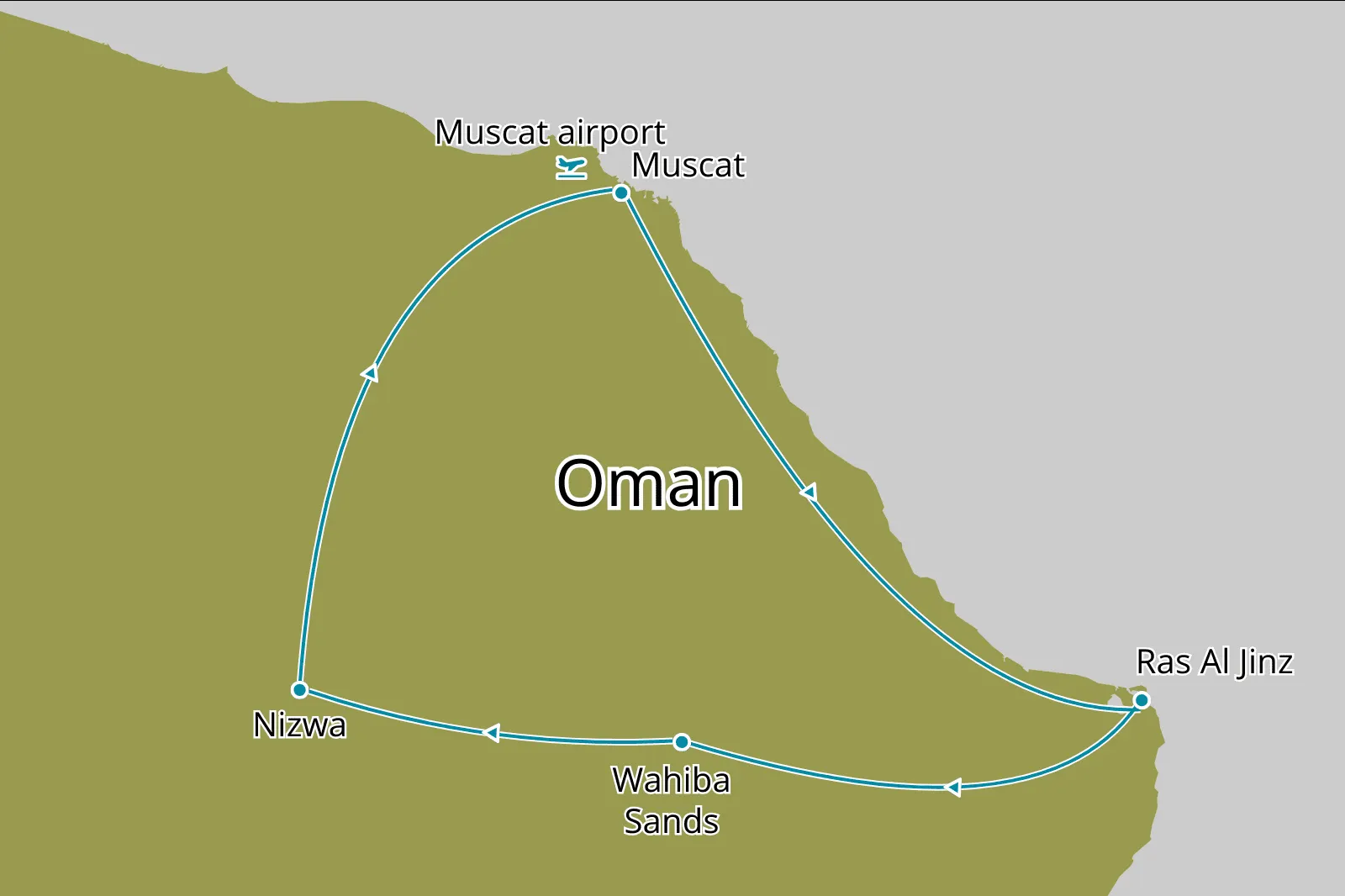 Fly-drive Ontdek Oman - Route