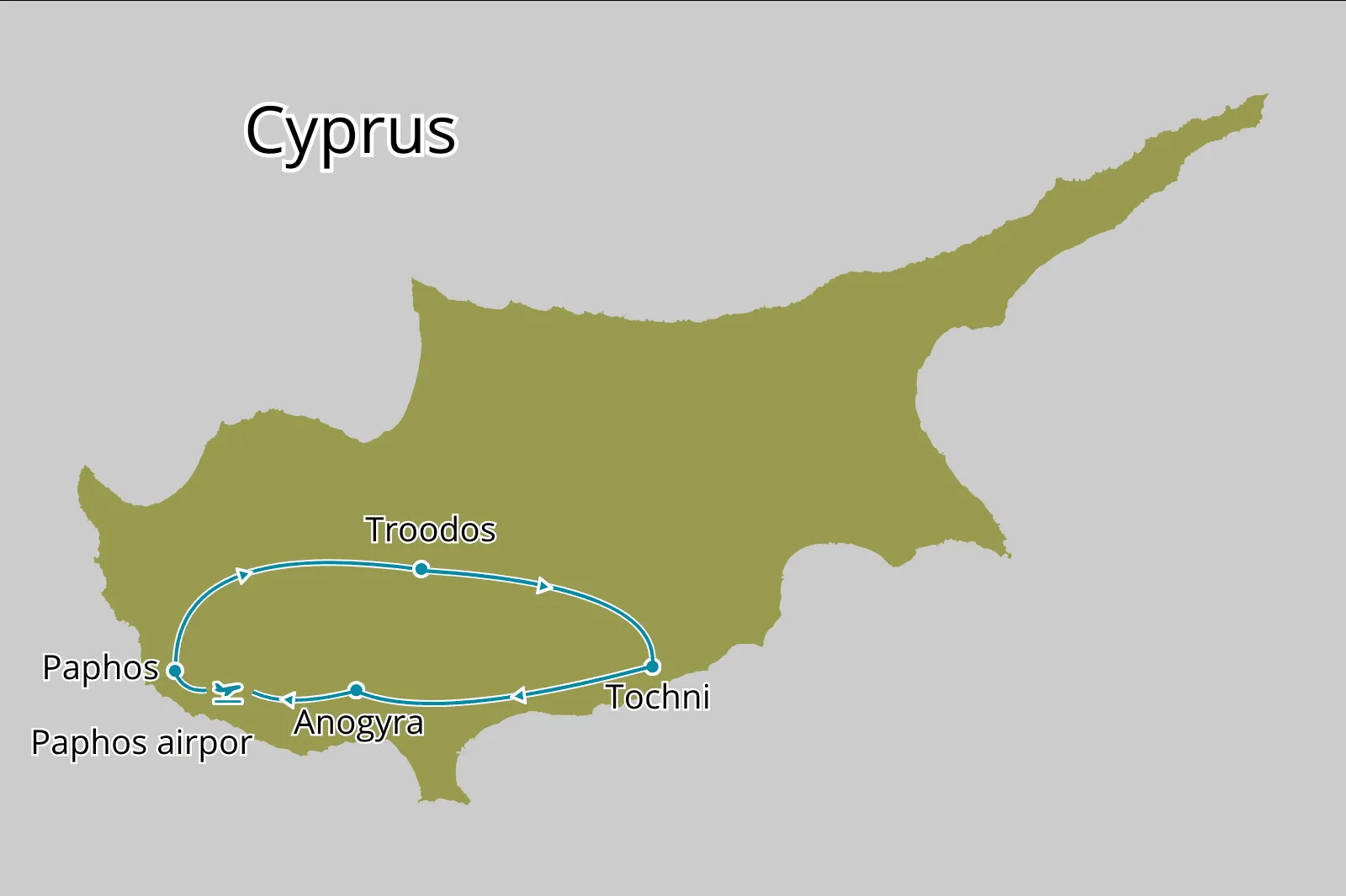 Fly-drive Couleur locale 8 dagen vanaf Paphos - Route