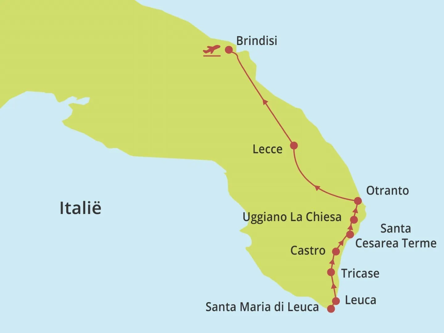 kaartje wonderlijk puglia, wandelen langs de zuidoostkust